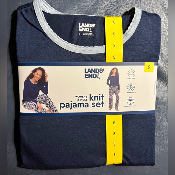 Lands’ End Women’s Pajamas 2-Piece Knit Set Size Small 6-8 Blue White $80 Retail - Picture 4 of 5